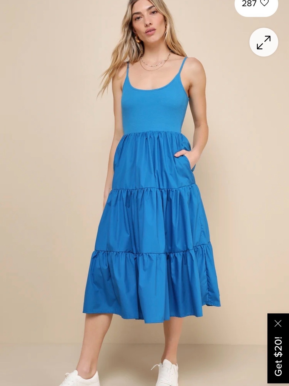 Lulus loveable cutie Blue sleeveless Tiered Midi Dress small NWT